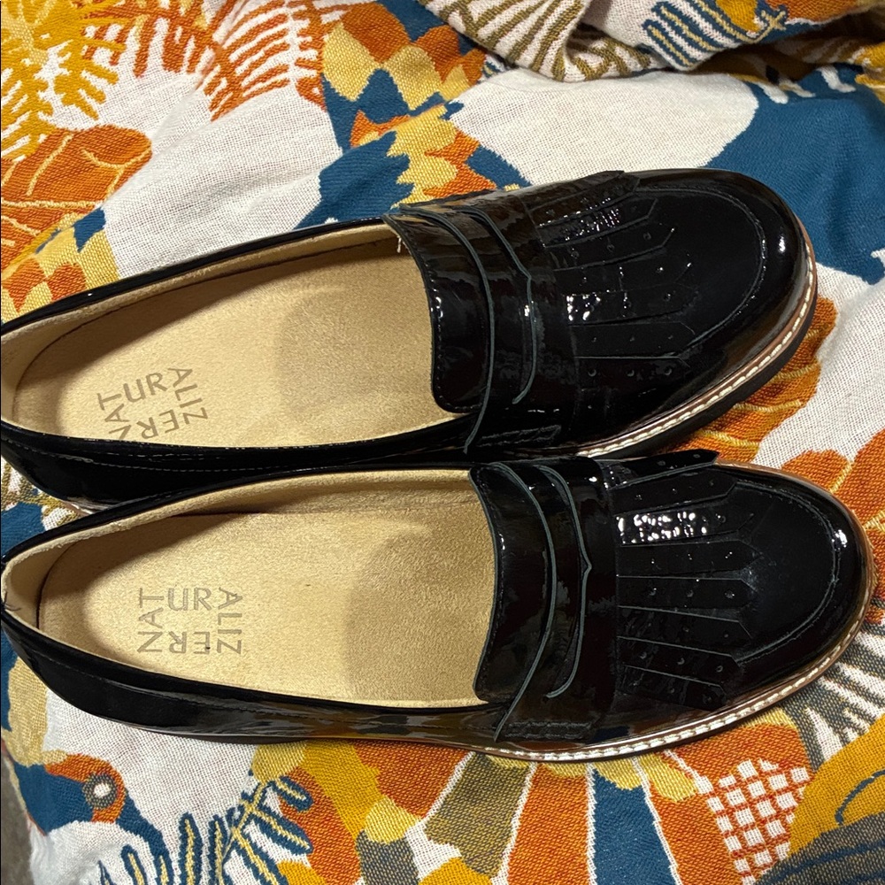 Naturalizer Black Patent Fringe Penny Loafers